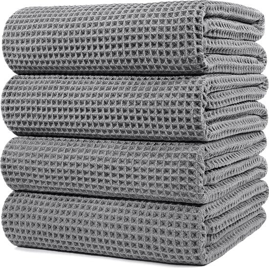 Asciugamano da bagno in microfibra oversized, 152 x 76 cm, 4 pezzi (grigio, tessuto a waffle)