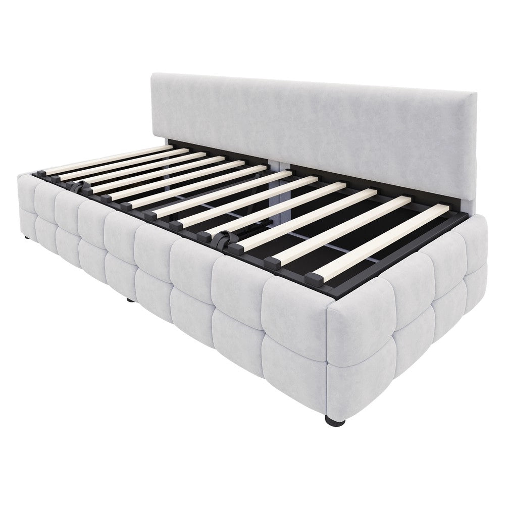 Letto Singolo Imbottito con Contenitore Idraulico ¨C Xylo ¨C Velluto Grigio Chiaro 90x200
