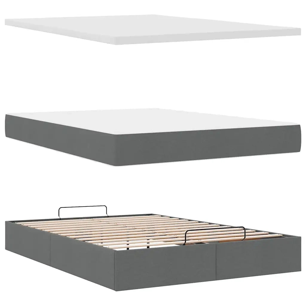 Pouf Letto con Materasso e LED Grigio Scuro 140x200 cm 3312230