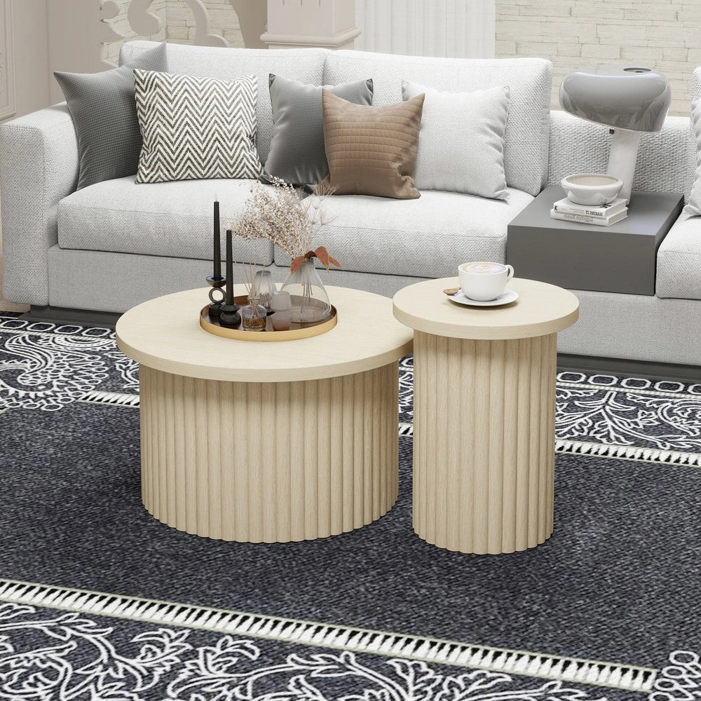 Set 2 Tavolini da Caff¨¨ Rotondi ¨C MINIMAL ¨C Legno Naturale, Design Moderno per Soggiorno