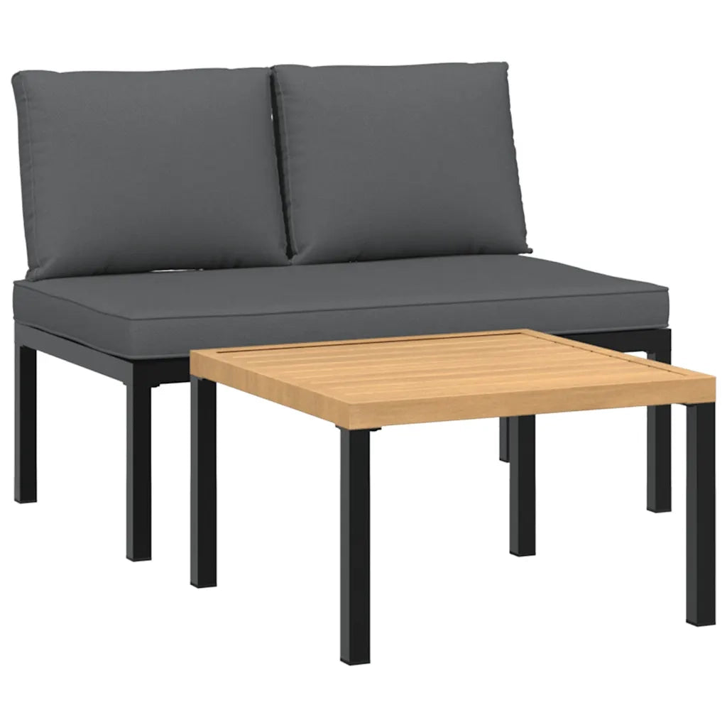 Set Divani da Giardino 2 pz con Cuscini in Alluminio Nero