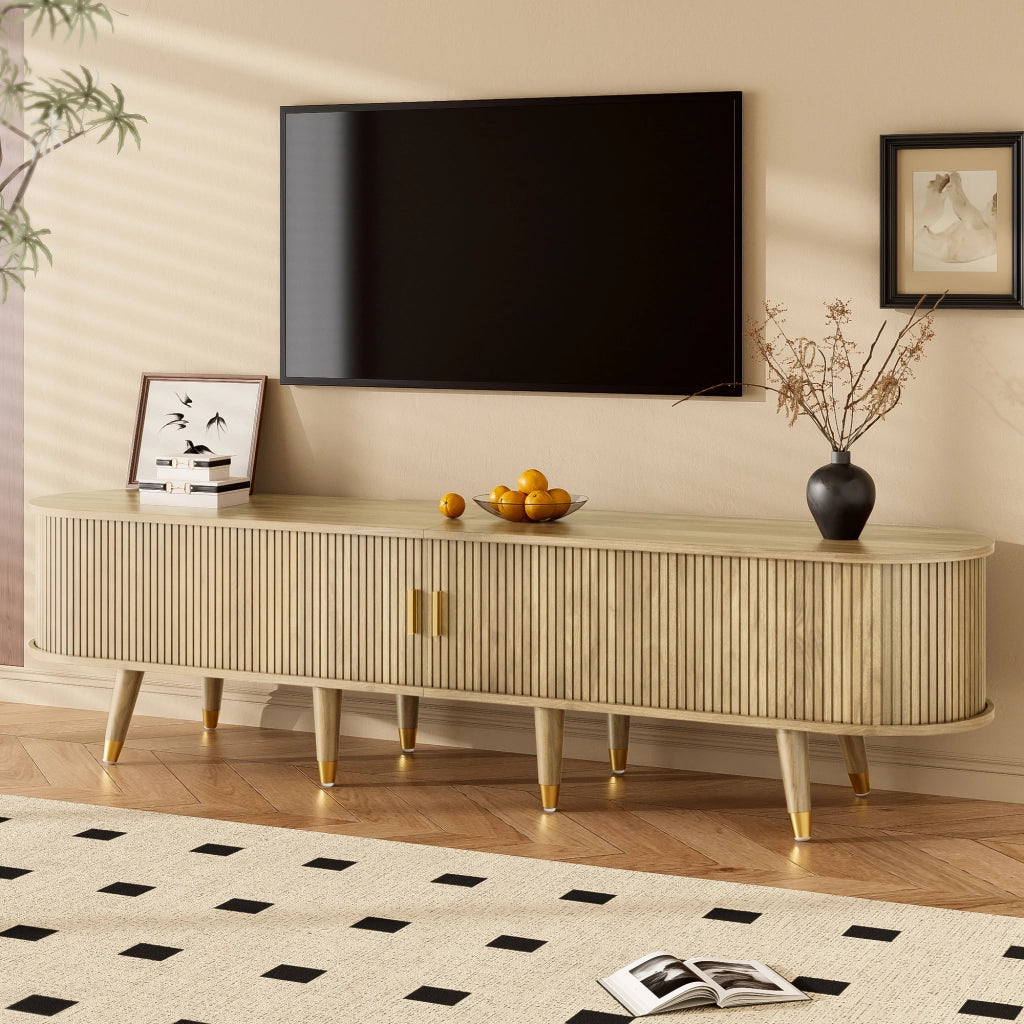 Mobile TV 175x38x45 cm Effetto Rovere con Anta Scorrevole, Cassetti, Vani Aperti e Portata 60 kg