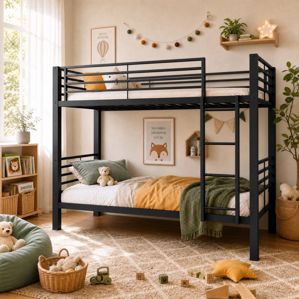 letto a castello metallo nero 90 x 200 cm