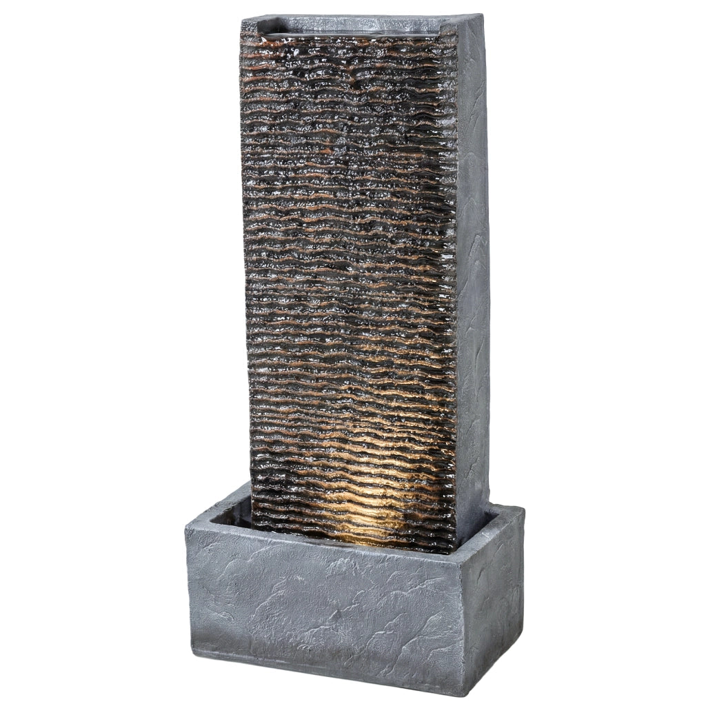 Fontana da giardino a 2 livelli con illuminazione LED pompa effetto granito ¨C Minimal ¨C 37.5x22x80 cm
