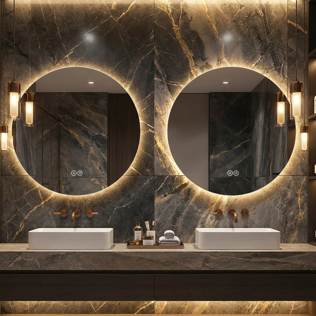 Specchio da bagno LED rotondo 80 cm; antiappannamento; dimmerabile; silver