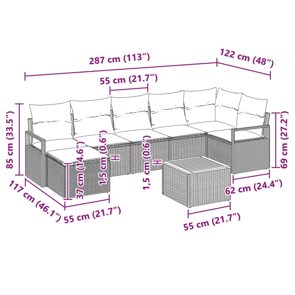 Set Divano da Giardino con cuscino 8 pcs Nero polyrattan 3347739