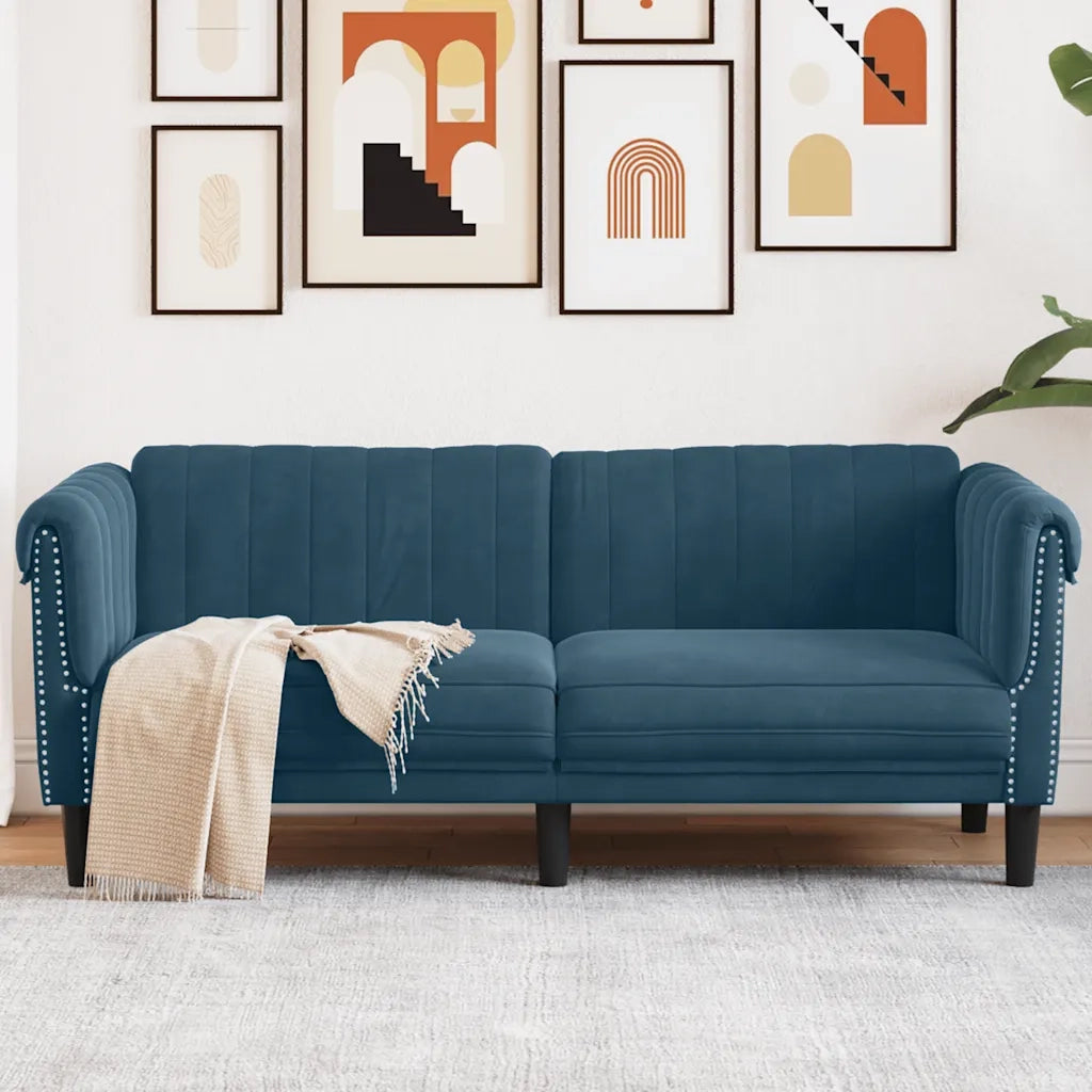 Divano a 2 Posti-Sofa 2 Posti Blu in Velluto