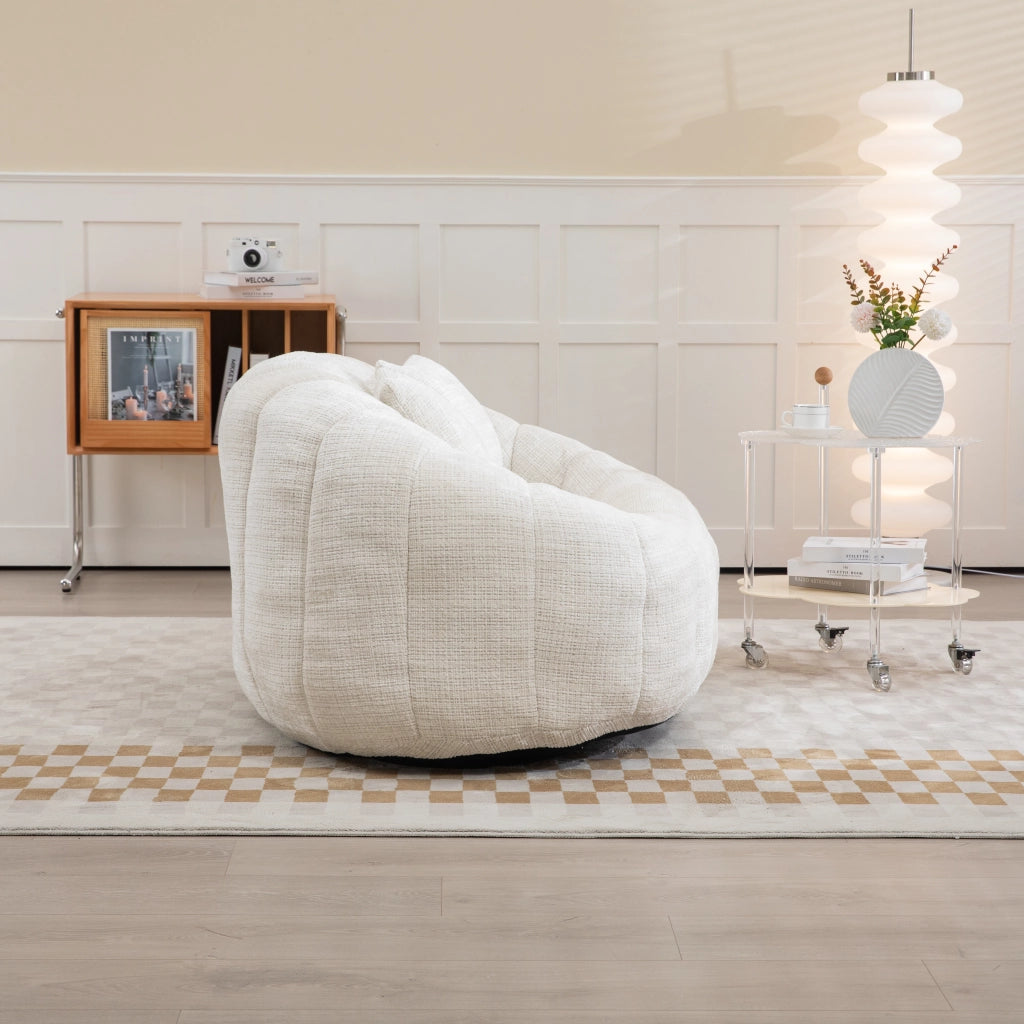Sitzsack Lazy Sofa in Chenille Beige, divano relax a 2 posti con imbottitura in schiuma, 150x95x63 cm