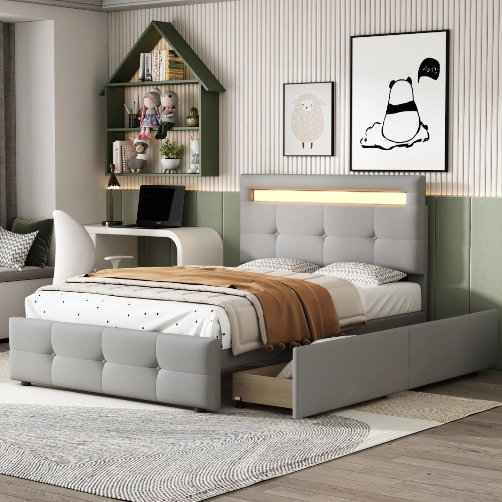 letto imbottito lino grigio 90 x 200 cm