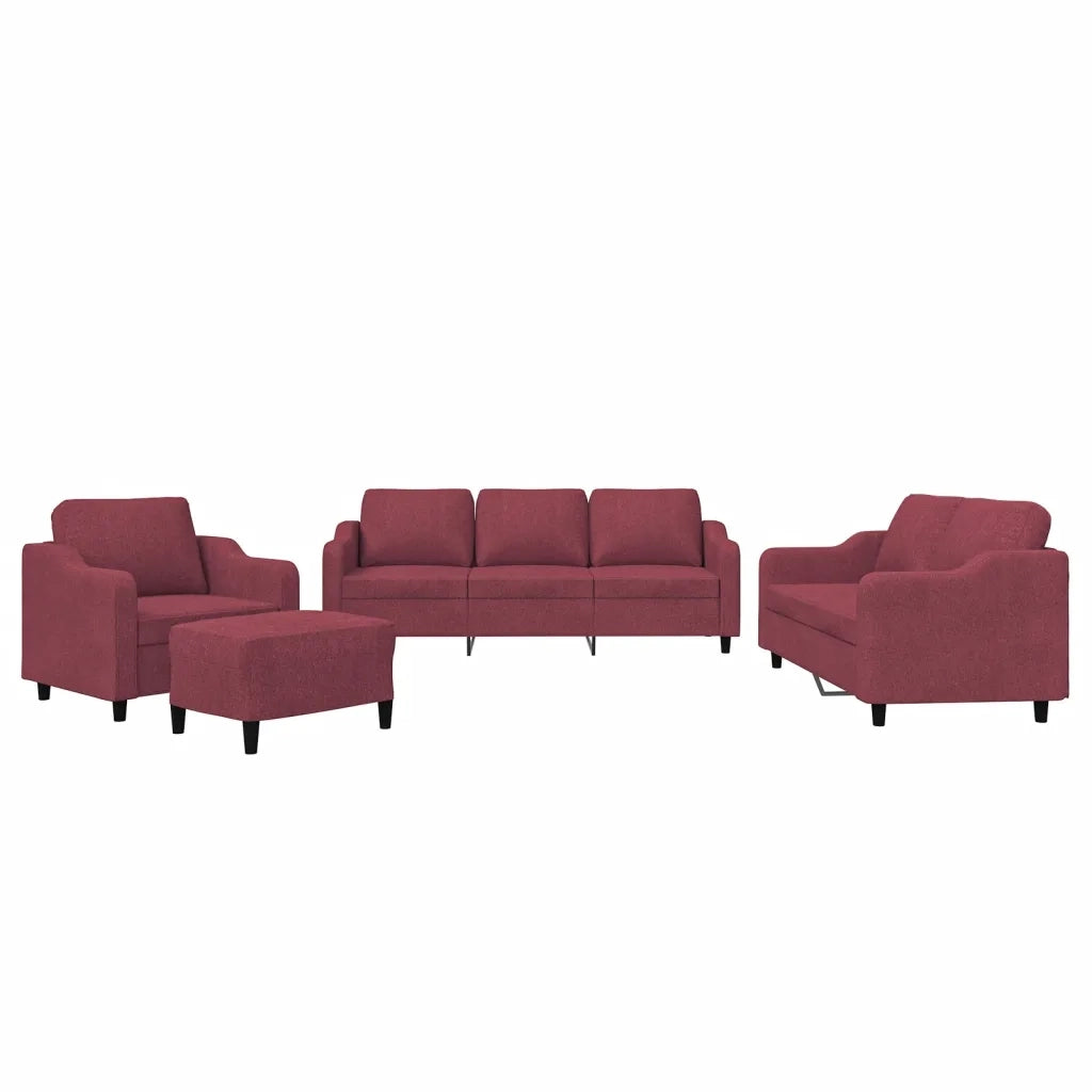 Set di Divani 4 pz con Cuscini Rosso Vino in Tessuto