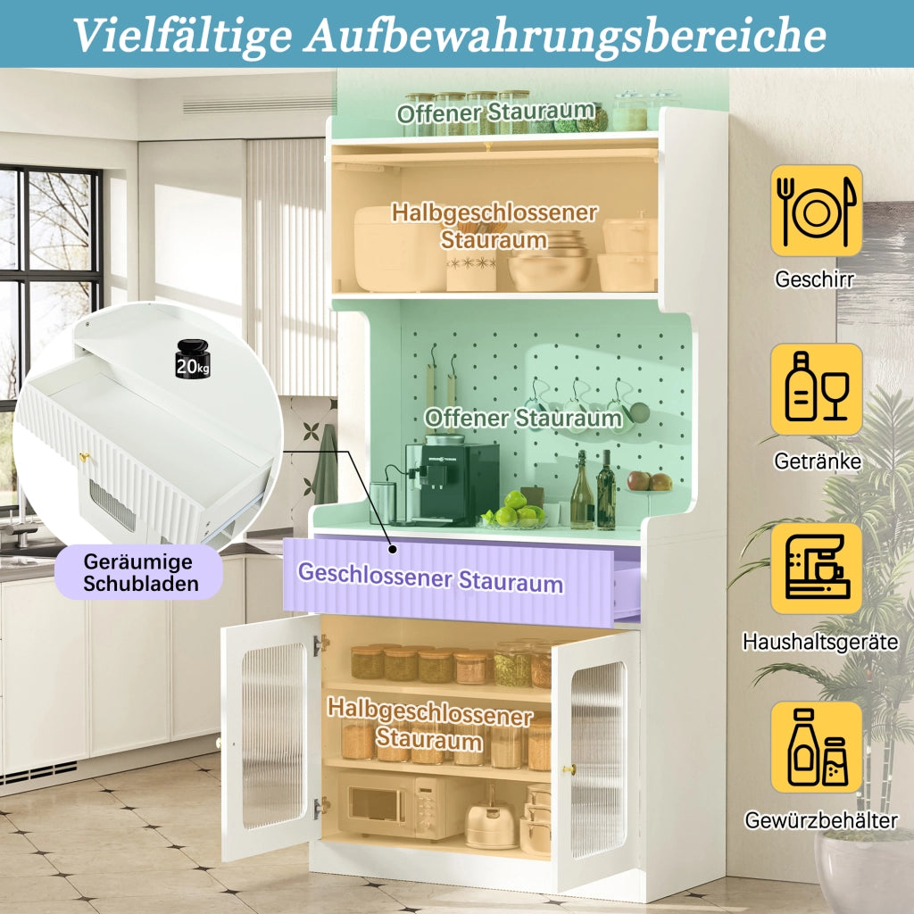 Credenza alta con ripiani regolabili e LED - per cucina - 80×40×180 cm - bianco