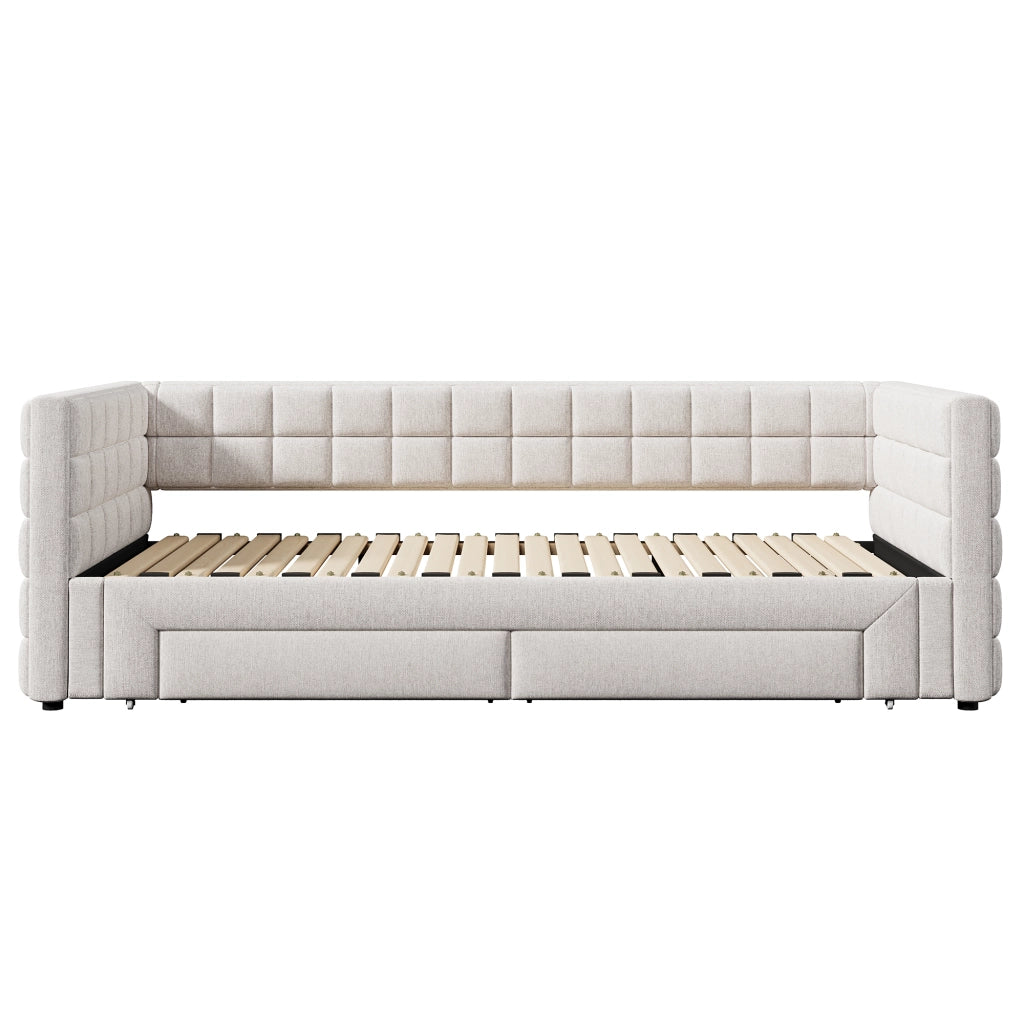 DESMIU Divano letto 90 × 200 cm 1 posto con 2 cassetti, senza materasso, in velluto beige