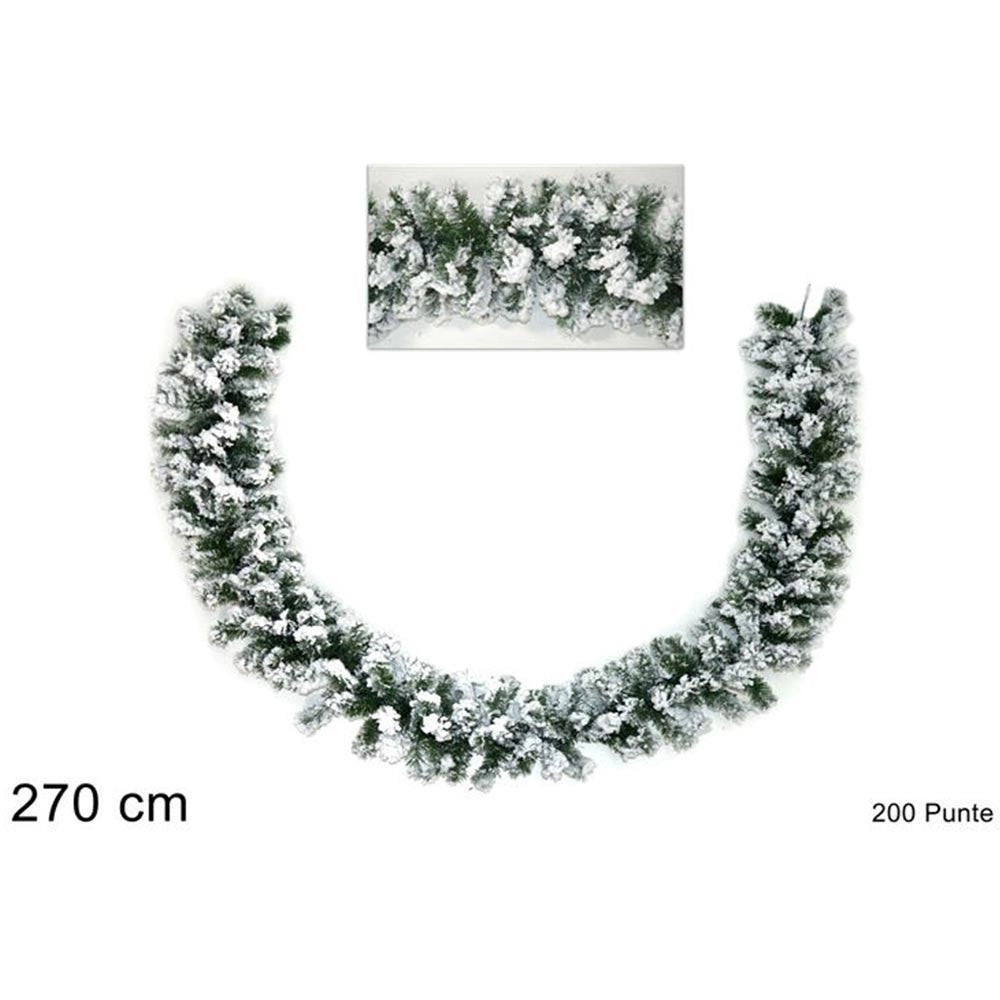 Trade Shop - Ghirlanda Natalizia Innevata Albero Natale Decorazioni Natalizie 270cm 200 Punte -