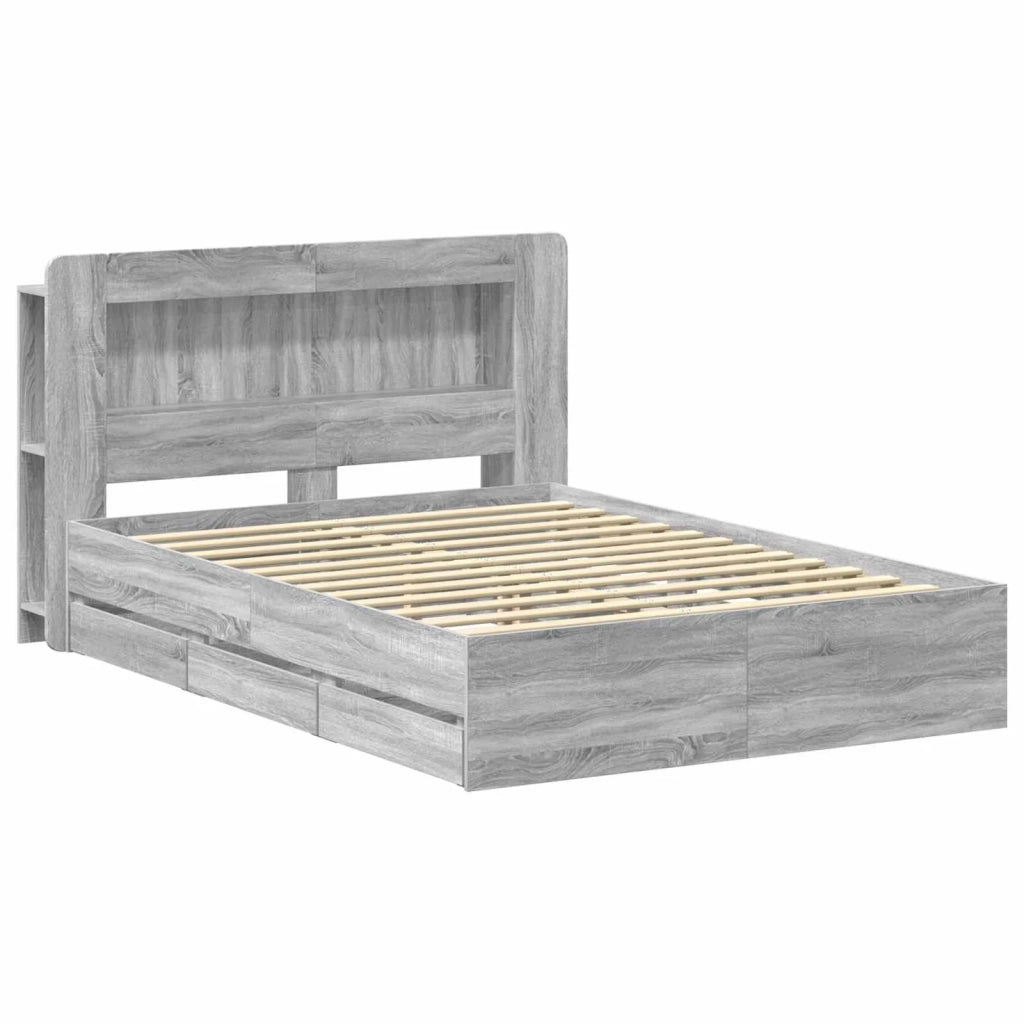 Letto matrimoniale | Letto per adulti | Telaio del letto con storage Sonoma grigio 160 x 200 cm