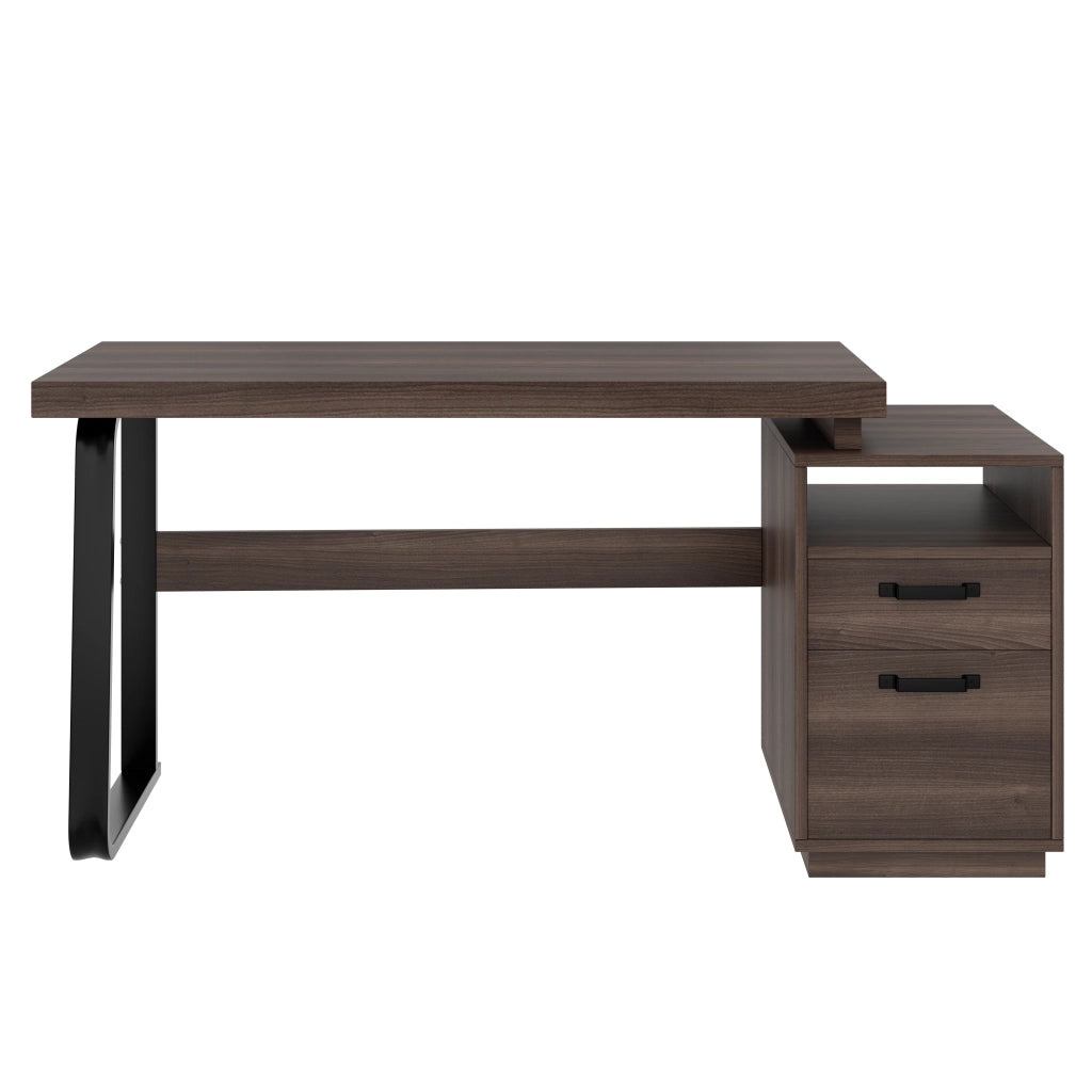 SCRIVANIA 135x54 cm con cassetto e vano aperto MDF e metallo marrone