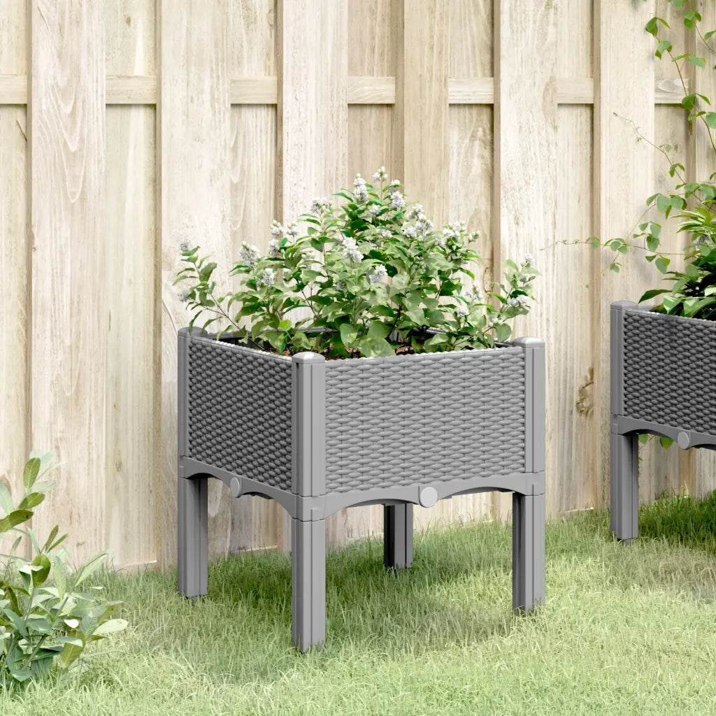 Fioriera | Cassetta per fiori | Vaso da Giardino con Gambe Grigio Chiaro 40x40x42 cm in PP