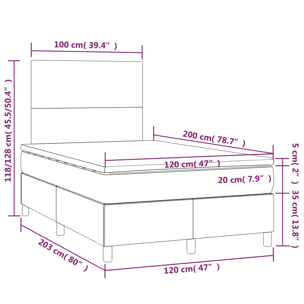 Letto a Molle Materasso e LED Grigio Scuro 120x200cm in Tessuto 3134702