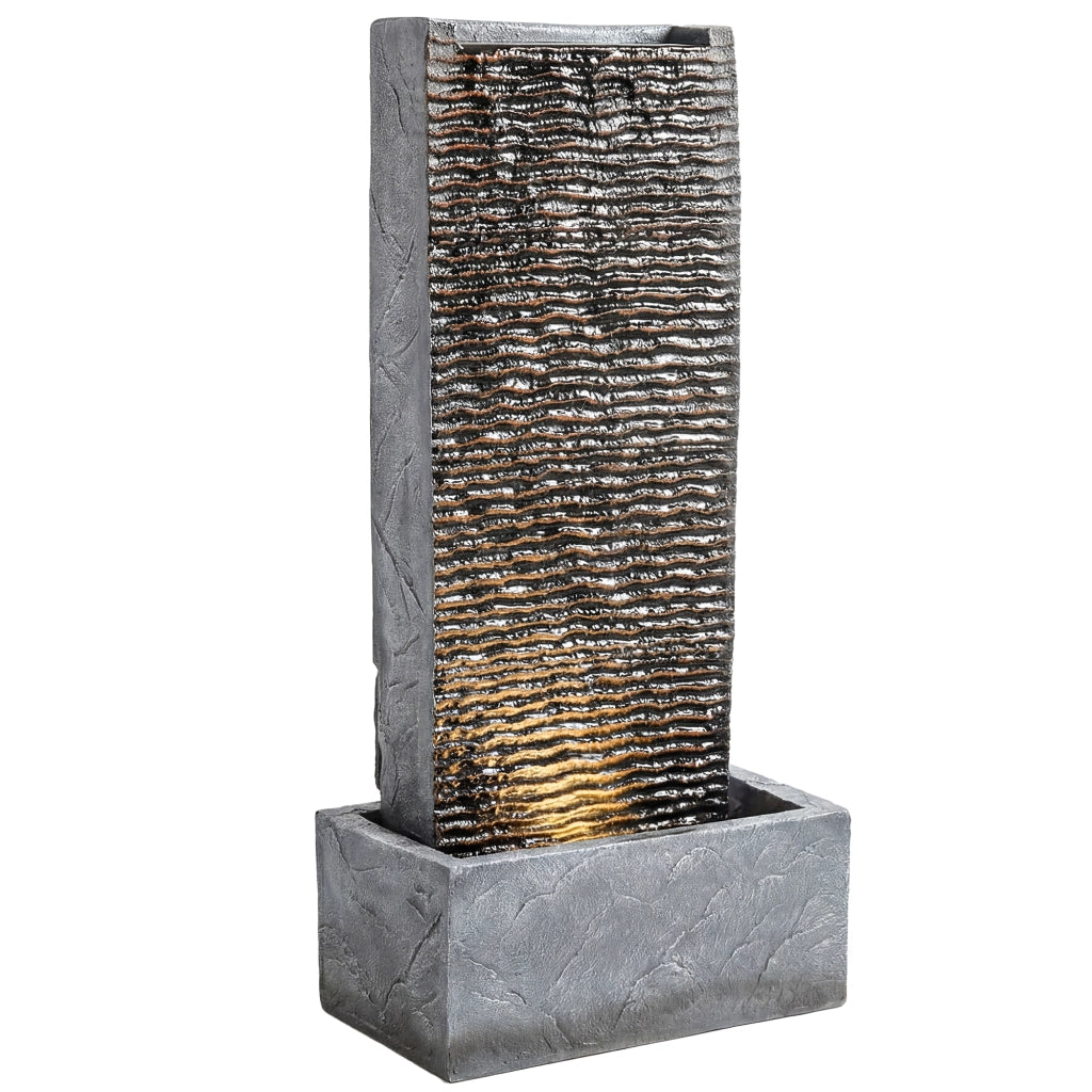 Fontana da giardino a 2 livelli con illuminazione LED pompa effetto granito ¨C Minimal ¨C 37.5x22x80 cm