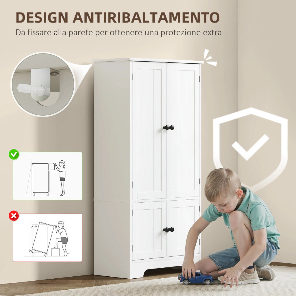 Mobile Credenza 4 Ante ¨C Xylo ¨C Bianco con 2 Armadietti e Ripiano Regolabile 58x30x123