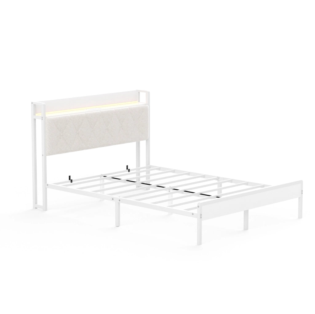 Letto matrimoniale imbottito 140x190 cm con LED, USB e spazio sottostante
