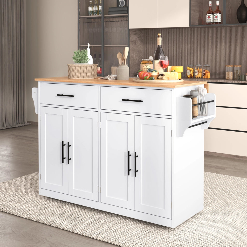 Carrello cucina multifunzione con piano ribaltabile 120x46(70)x91;5 cm; bianco e naturale