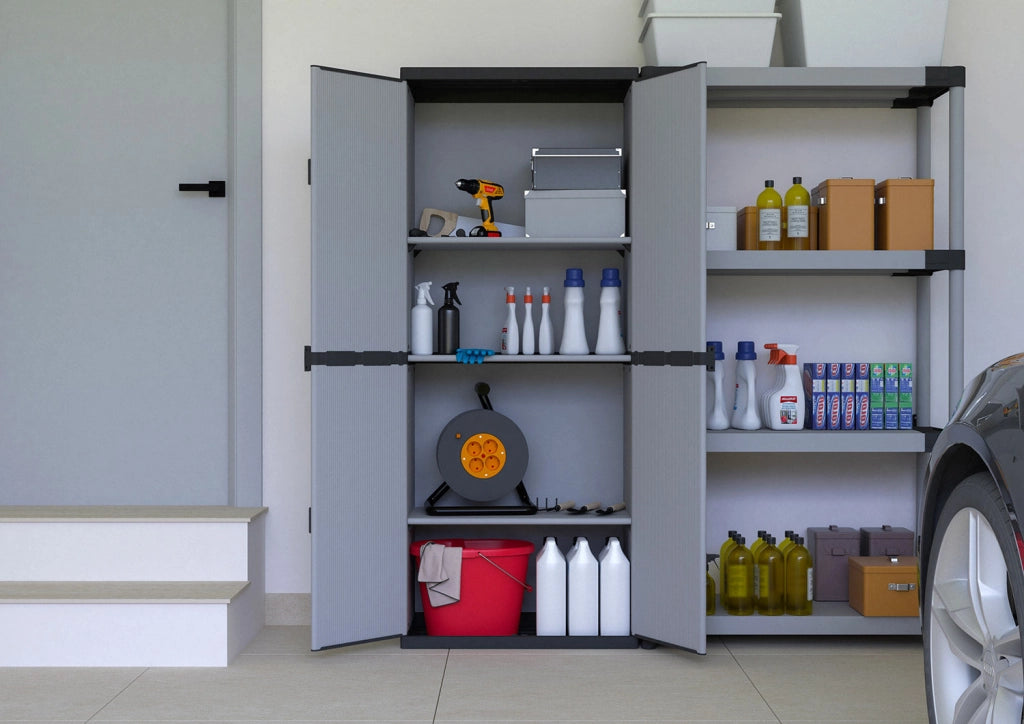 Armadio da Esterno 68x40x165 cm 2 Ante 4 Ripiani in Resina Grigio