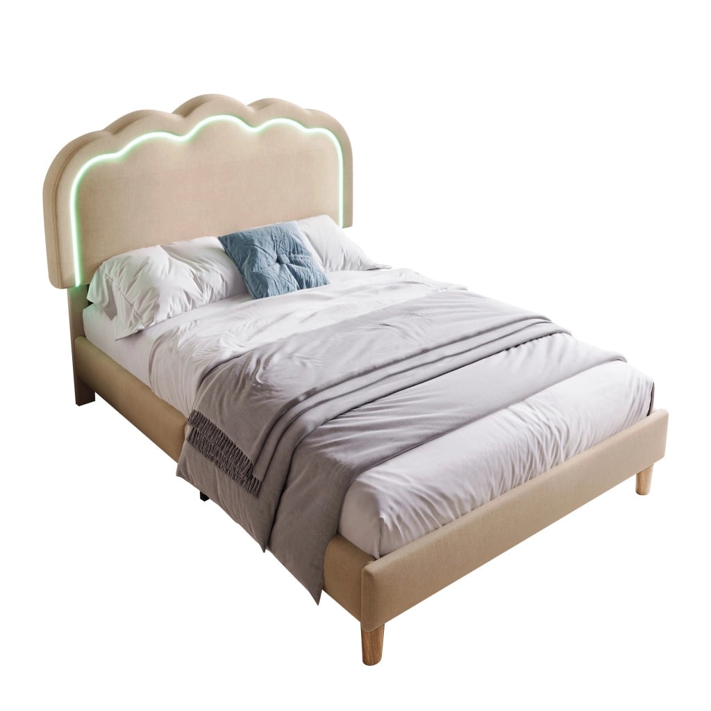 letto imbottito lino beige 90 x 190 cm