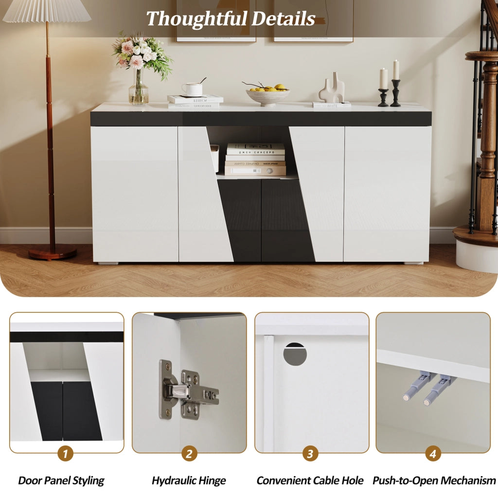 Madia con 4 ante; ripiani regolabili e illuminazione LED - per soggiorno - 140 x 40 x 65 cm