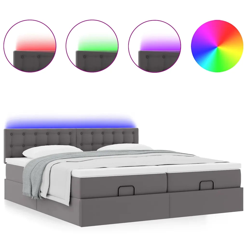 Pouf Letto con Materassi e LED Grigio 160x200cm Similpelle