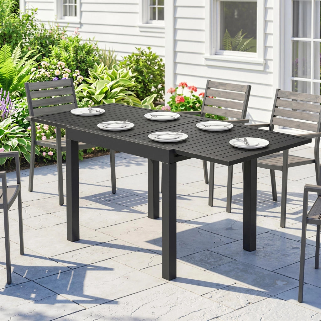 Tavolo da giardino allungabile 4-6 persone con prolunga auto-stoccata alluminio 80-160x80 cm ¨C Xylo ¨C Nero