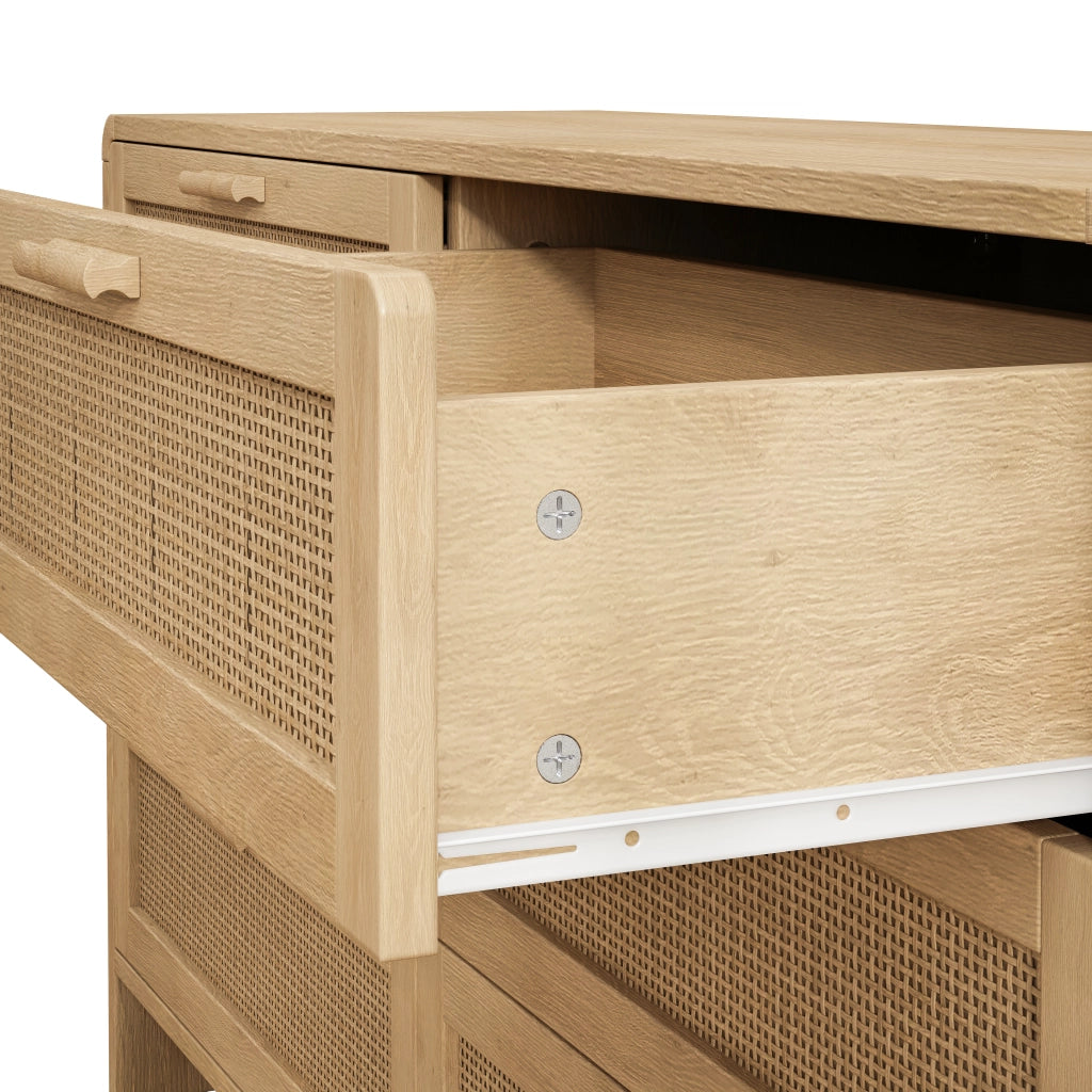 CASSETTIERA 130 cm in rattan naturale con 6 cassetti e angoli arrotondati