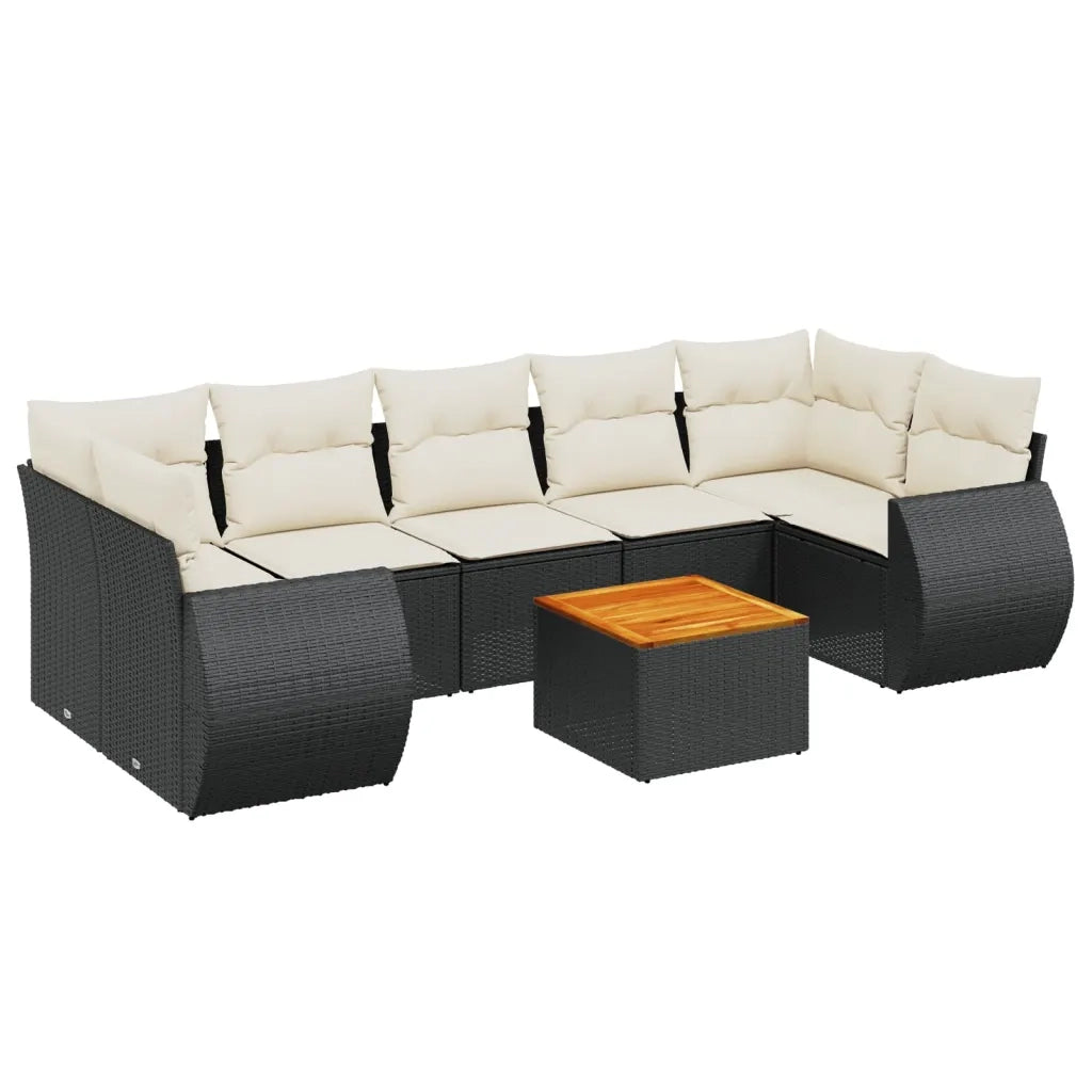Set Divani da Giardino con Cuscini 8 pz Nero in Polyrattan