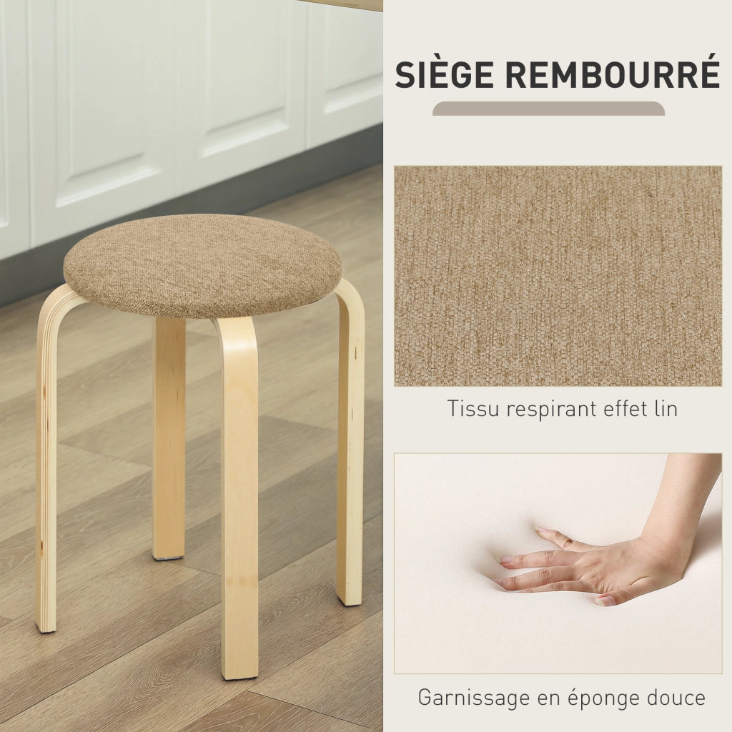 Set 4 Sgabelli Impilabili Rotondi Senza Schienale con Seduta Imbottita ¨C Xylo ¨C Kaki 40x40x45cm