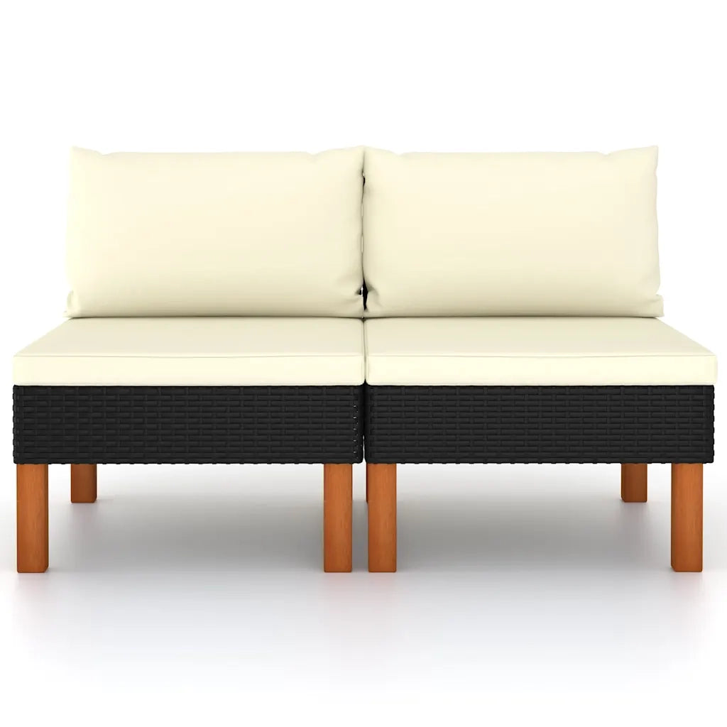 Divano componibile-Divani Centrali 2 pz Polyrattan e Legno Massello di Eucalipto 307394