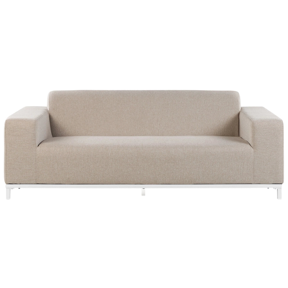 Set divano da giardino rivestimento tessuto beige gambe alluminio bianco con ottomana 5 posti resistente agli agenti atmosferici all'aperto