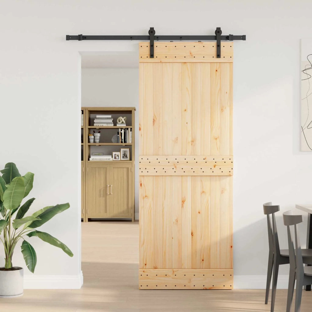 Porta scorrevole NARVIK Naturale e Nero 80 x 210 cm (152,5 cm) 3445252