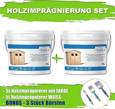 Kit di impregnanti per legno - 5 litri di colore BIANCO+ 5 litri di impregnante di colore NERO