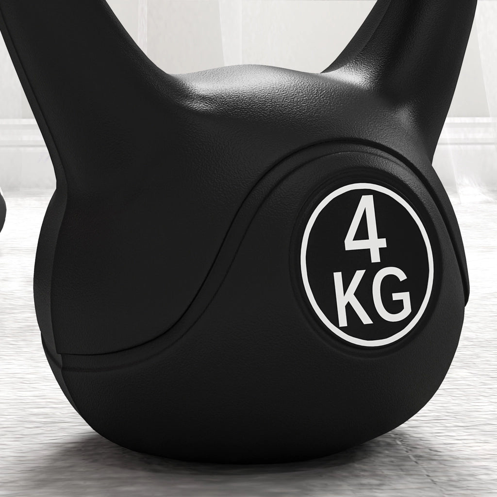 Kettlebell 4 kg ¨C Xylo ¨C Base Piatta, Impugnatura Larga, Riempimento Sabbia 18x12x20 cm Nero