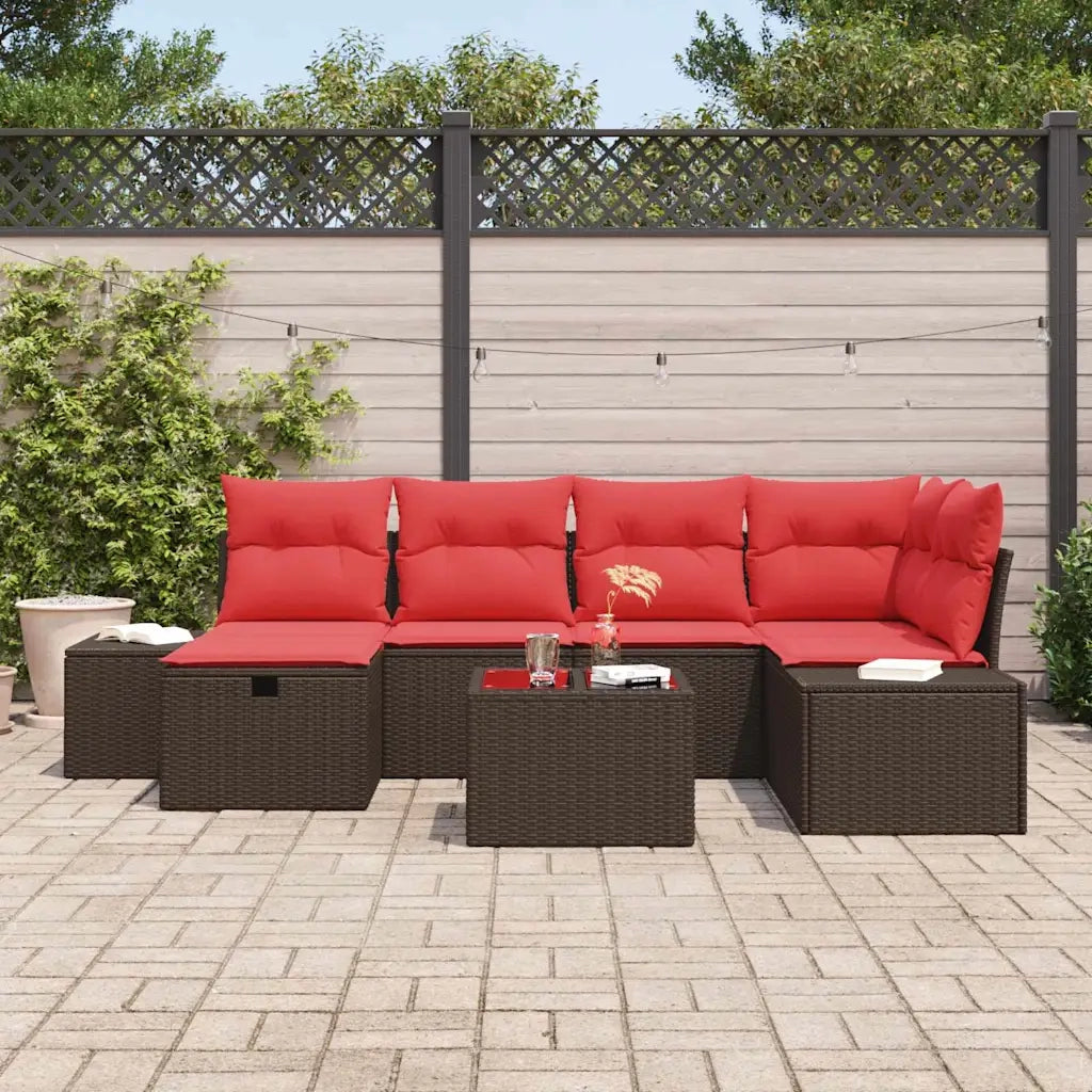 Set Divano da Giardino con cuscino 7 pcs Marrone polyrattan 3359393