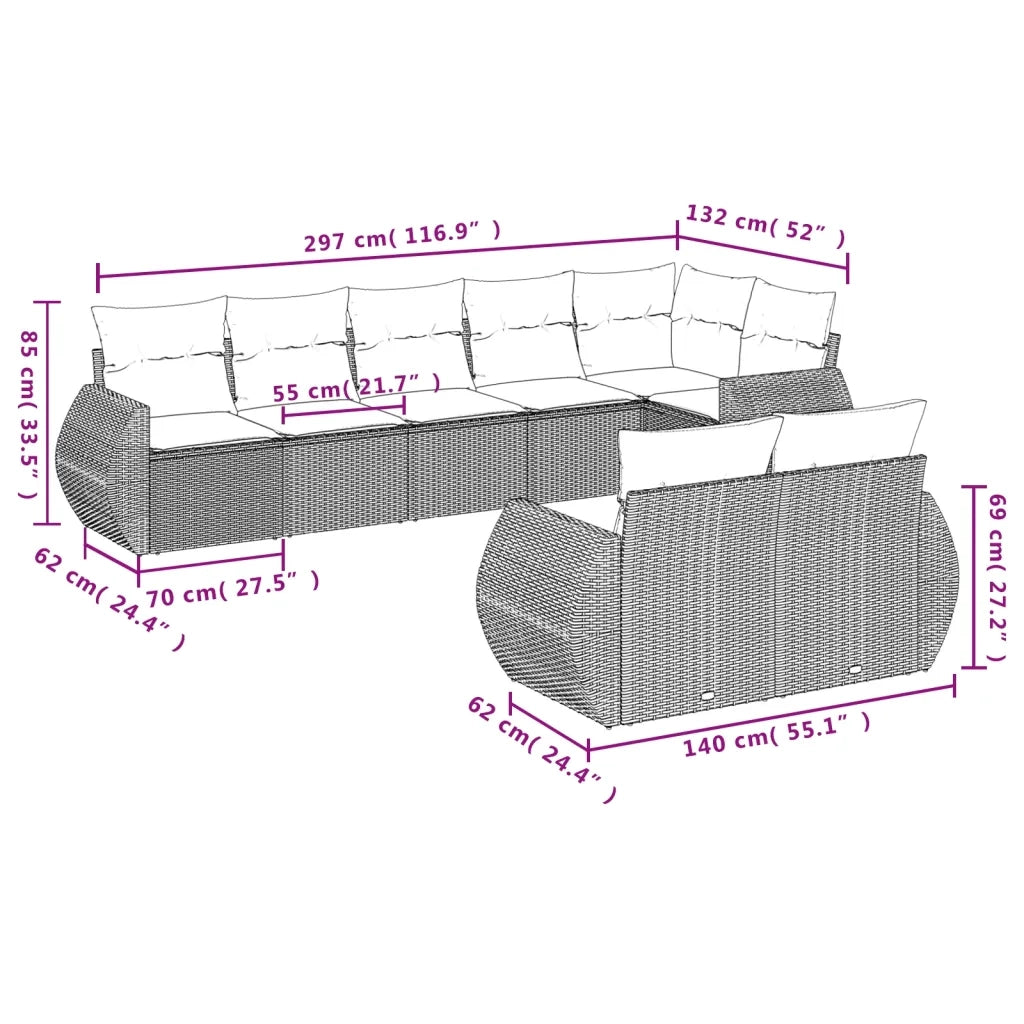 Set Divani da Giardino con Cuscini 8 pz Nero in Polyrattan 3253952