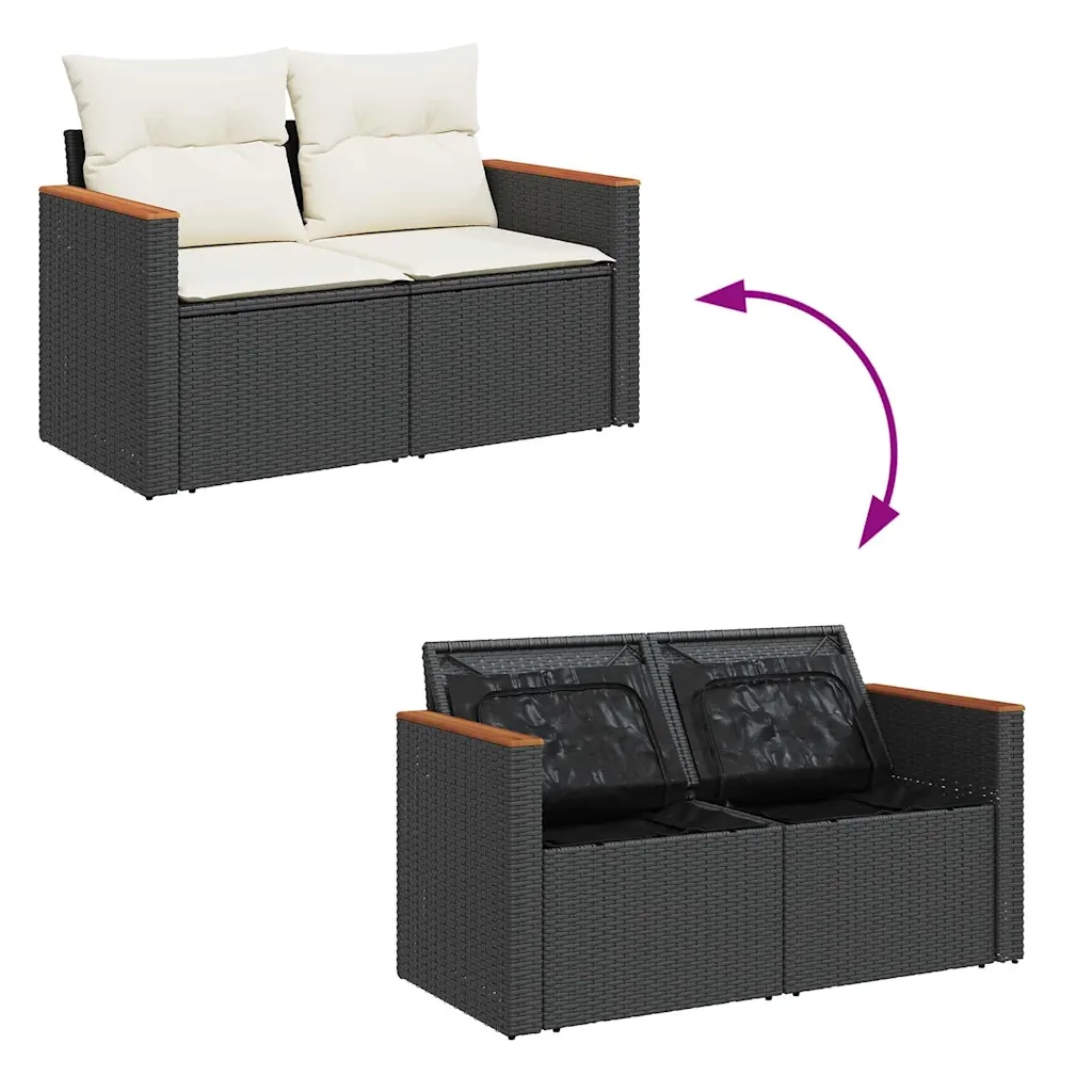 Set Divani da Giardino con Cuscini 7pz Nero Polyrattan Acacia 3327444