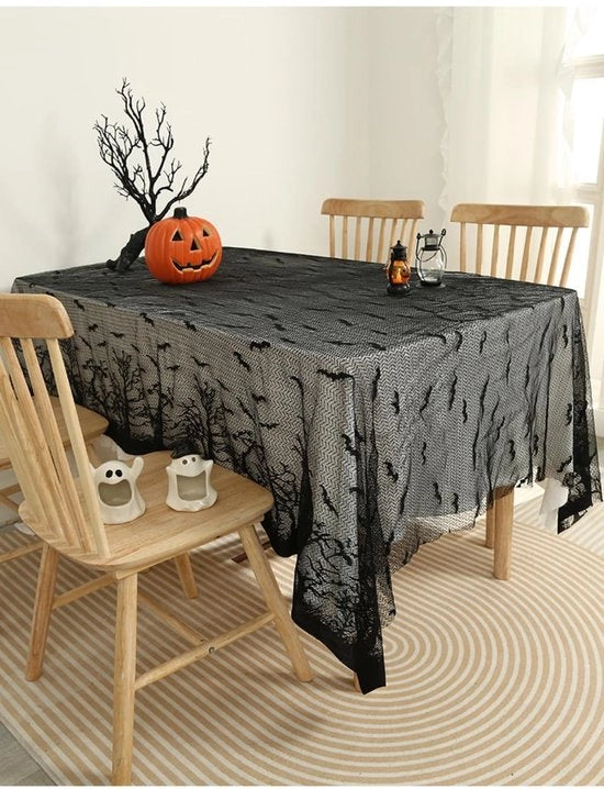 Tavolo da Halloween - Tavolo Coperto Quadrato - Tavolo Coperto Nero con Bordi - Tavolo Coperto da Halloween - Tavolo Coperto da Festa - 140 x 350 cm - Tavolo Coperto da Festa da Portata