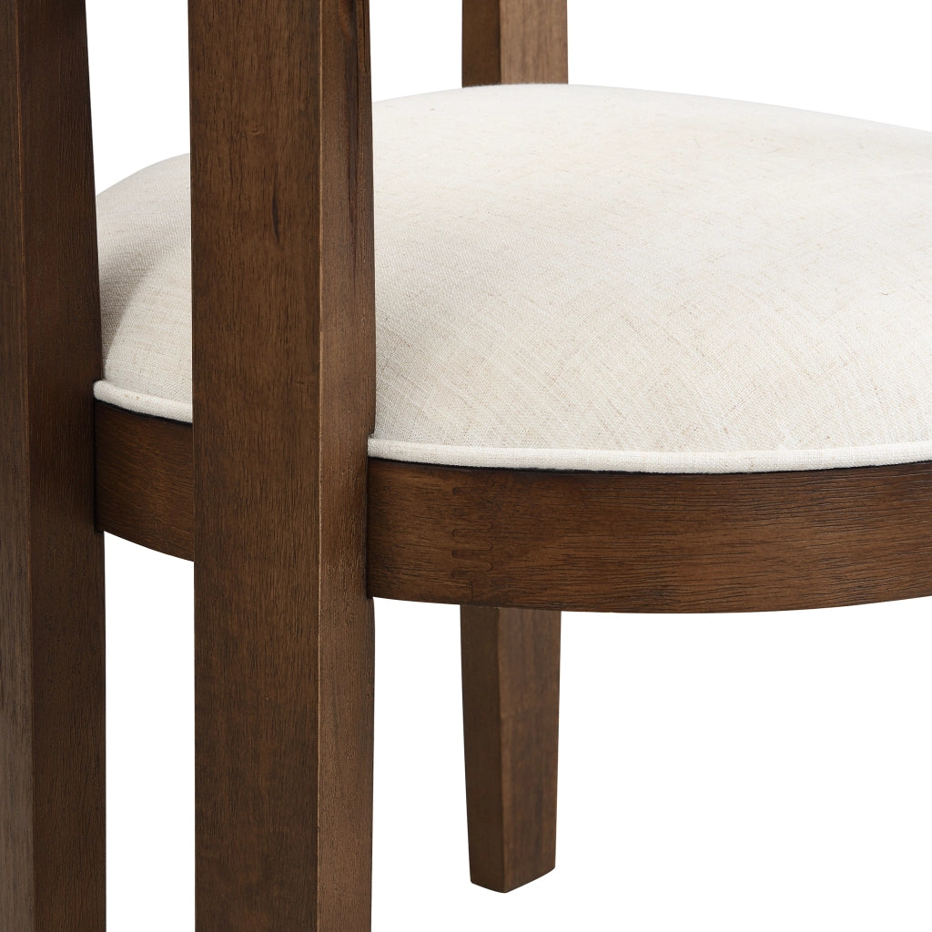 Set da 6 sedie da pranzo in legno massiccio con braccioli, rivestimento in lino, colore noce
