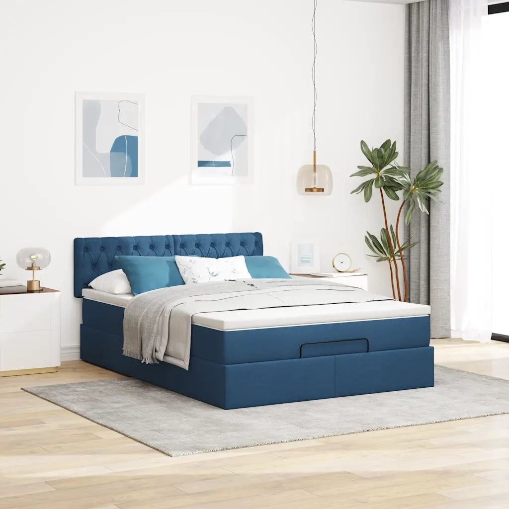 Struttura Letto Pouf con Materasso Blu 140x200cm in Tessuto 3312401