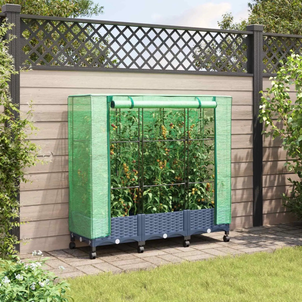Vaso da Giardino con Copertura per Serra e Ruote 3 pz PP 3423063