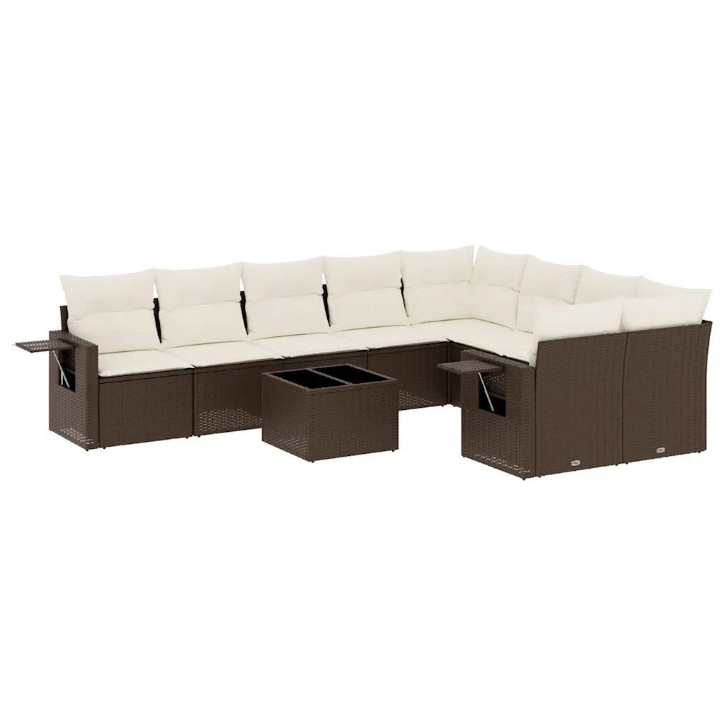 Set Divani da Giardino 10pz con Cuscini in Polyrattan Marrone