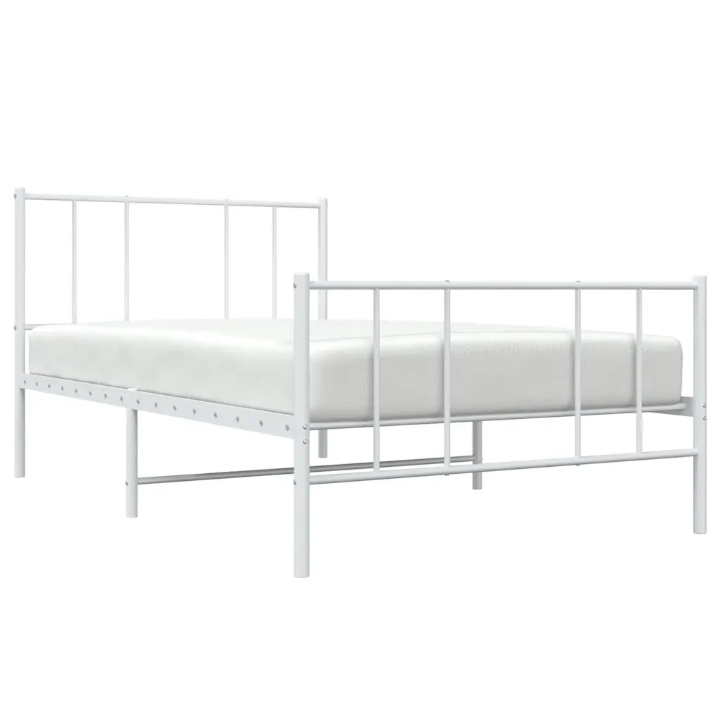 Letto singolo | Letto per adulti | Giroletto con Testiera e Pediera Metallo Bianco 100x200 cm