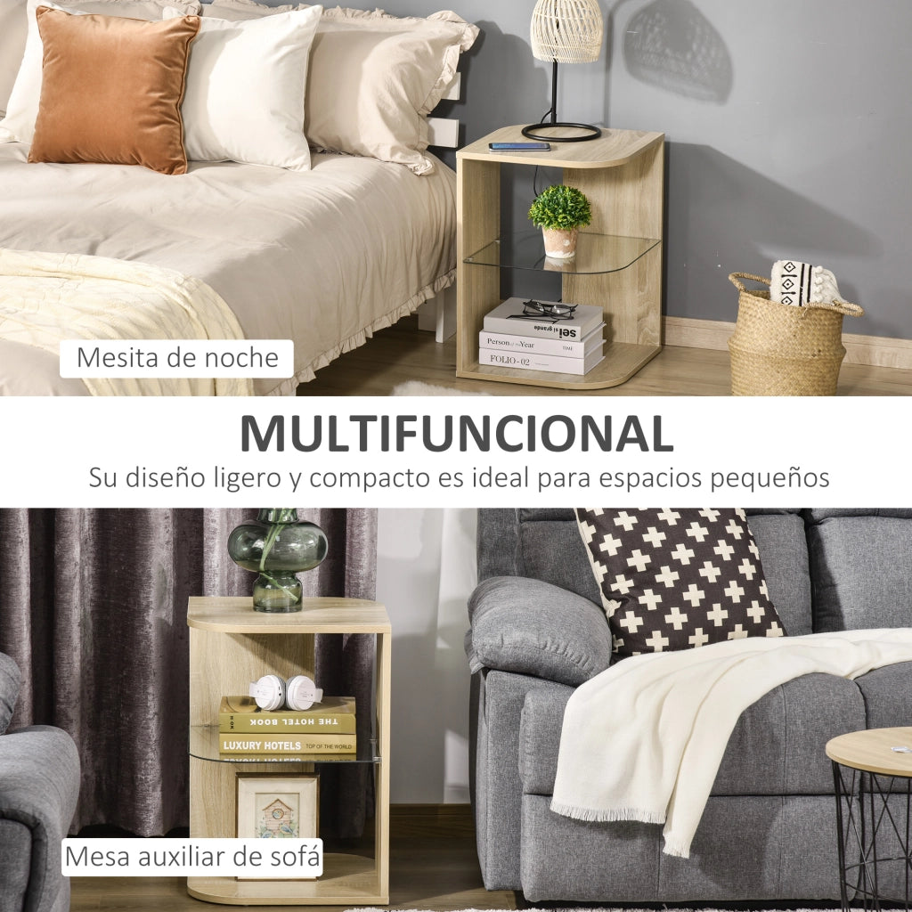 Tavolino da salotto moderno con ripiano in vetro ¨C Minimal ¨C 40x40x56 cm legno naturale