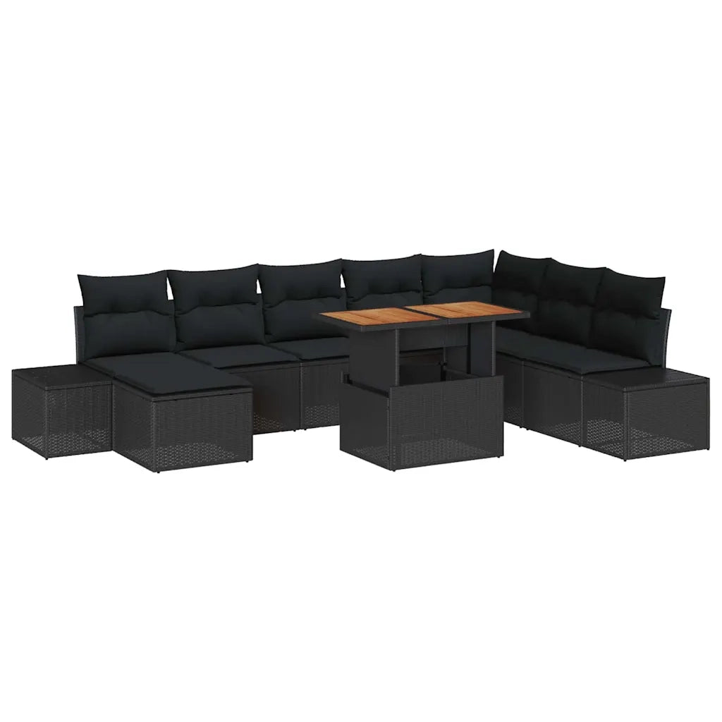 Set Divano da Giardino con archiviazione 9 pcs Nero Poly Rattan