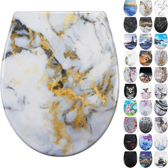 Bracciale per WC in Duroplast con Softclose e Chiusura rapida - a forma di O in Marmo dorato